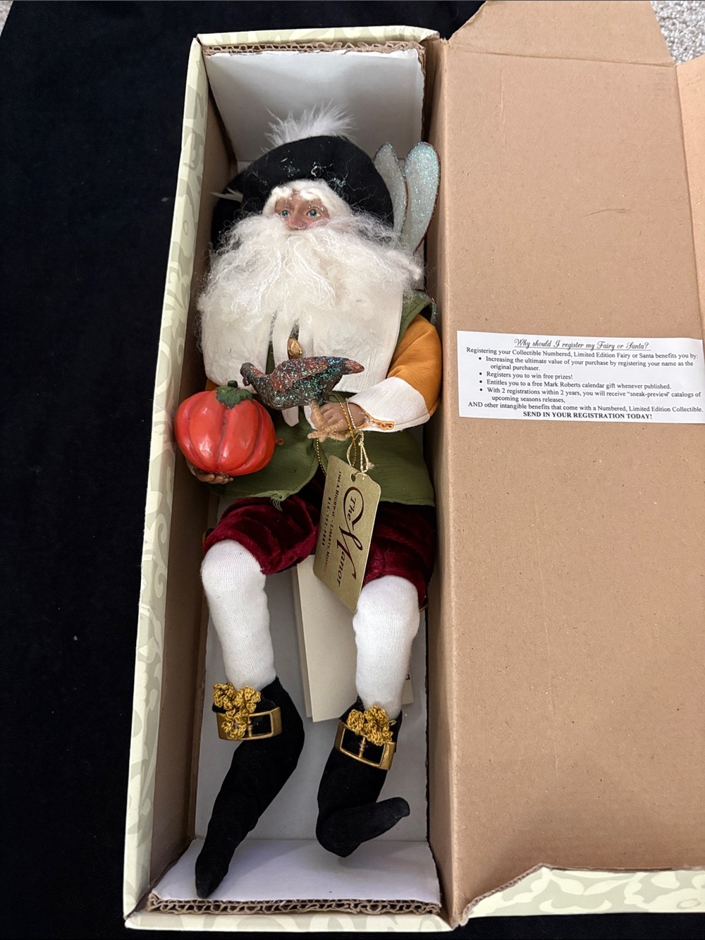 Mark Roberts Green and Red Holiday Elf with Pumpkin